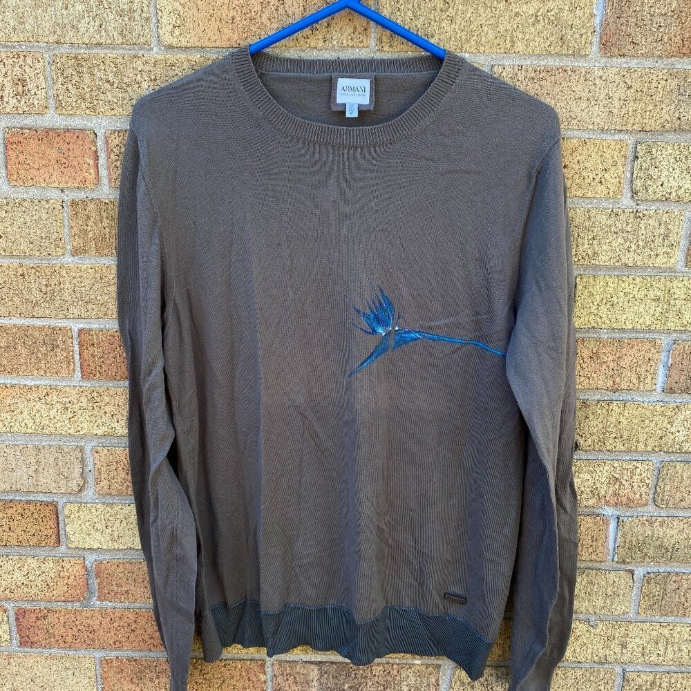 Vintage Armani Wool Blend Hummingbird Sweater Medium Gray